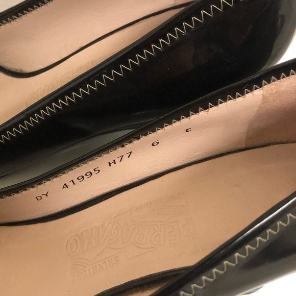 Salvatore Ferragamo Black Patent Open Toe Wedges - Picture 3 of 4